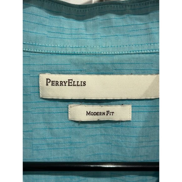 Perry Ellis Mens Modern Fit Medium Turquoise Short Sleeve Button-Up Shirt - Picture 5 of 10